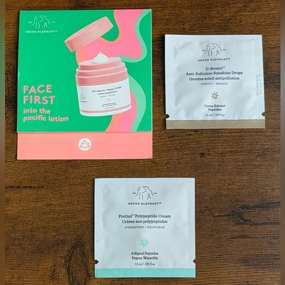 Drunk Elephant Protini + D-Bronzi Mini Set 1.5mL Trial Size Skincare Bundle. New